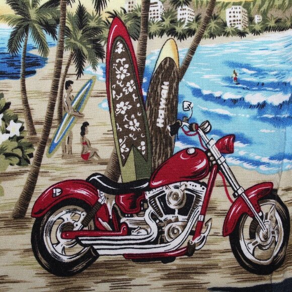 Island Collection Large Aloha Hawaiian Shirt Tiki Motorcycle Surf Boards Beach - Picture 6 of 12